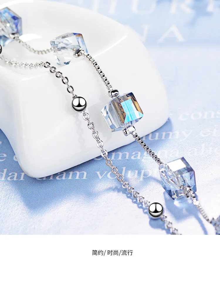 

New 2021 Square Synthetic Blue Crystal Copper Gold Plated Bracelet Women's Korean-Style Simple Double-Layer Hand Jewelry Gifts