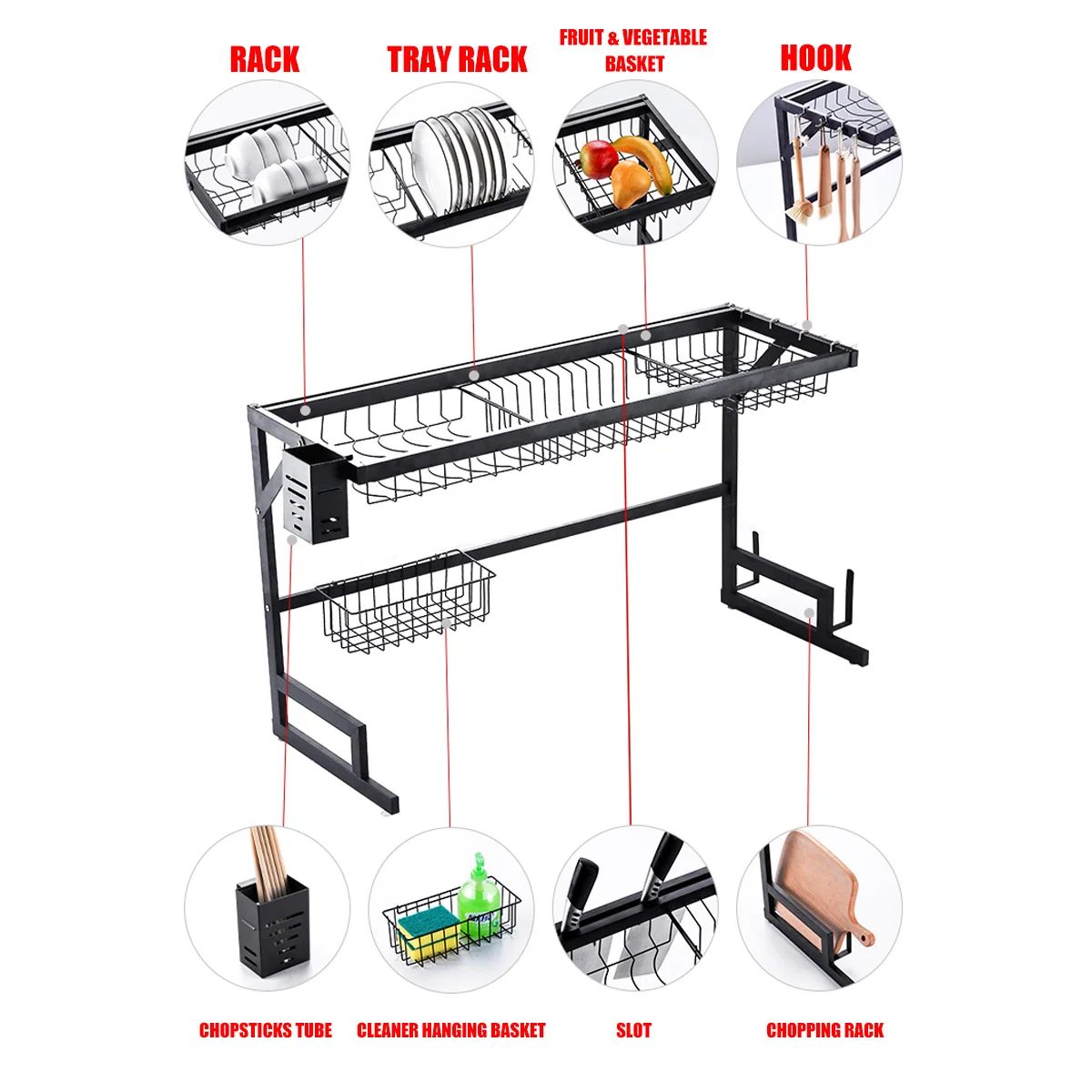 

Kitchen Shelf Organizer Dish Drying Rack Over Sink Utensils Holder Bowl Dish Draining Shelf Kitchen Storage Countertop Organizer