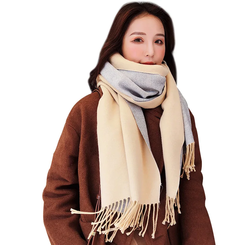 

Spring and Autumn New Season Simple Warm Thick Scarf Women Small Fresh Air-conditioning Shawl Korean Double-sided Tassel Scarf