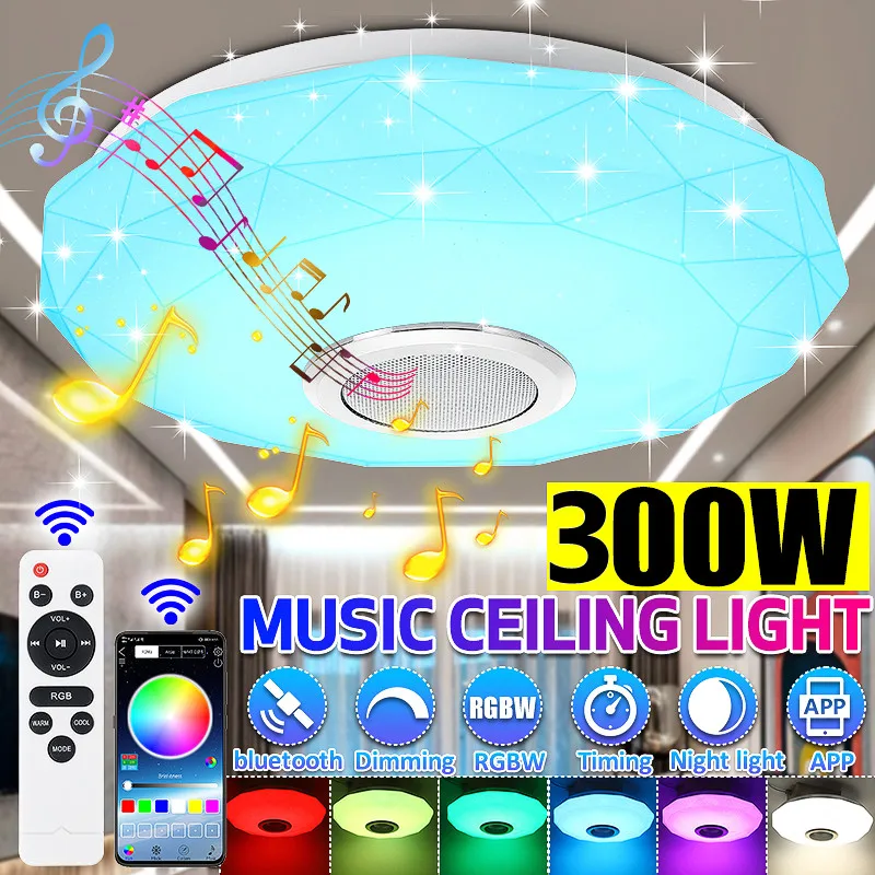 

300W RGB Dimmable Music Ceiling lamp Remote&APP control Ceiling Lights AC180-265V for Home bluetooth speaker lighting Fixture