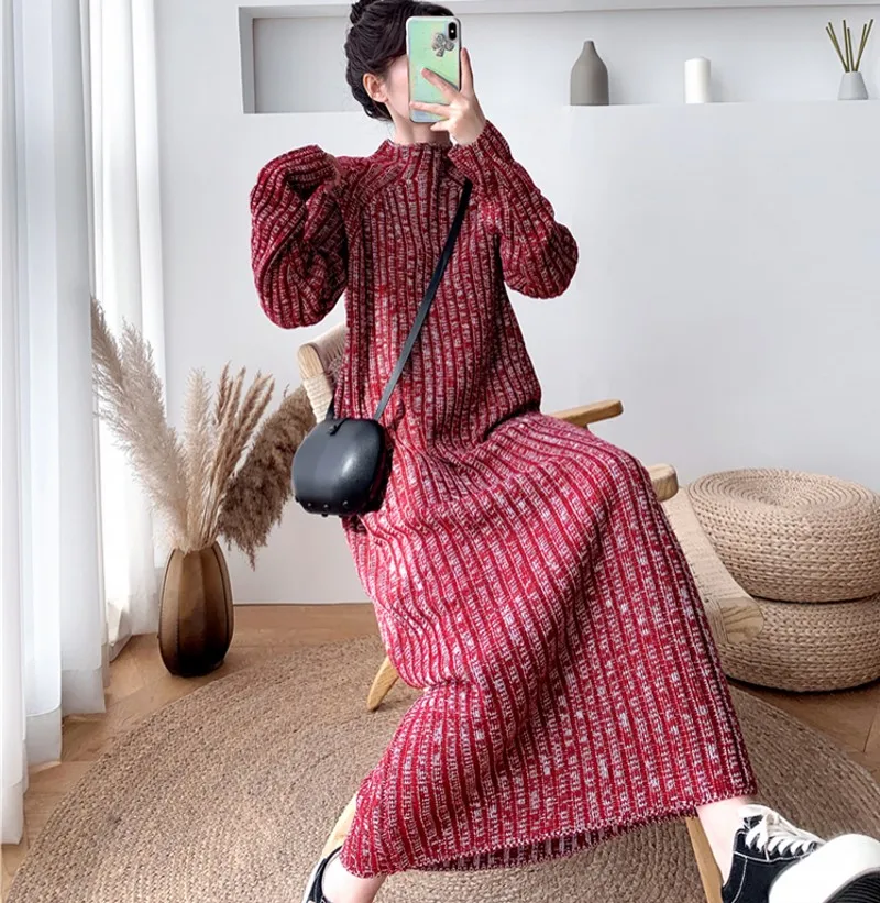 

Осень-зима 2021, повседневное женское свободное прямое вязаное платье-свитер с высоким воротником