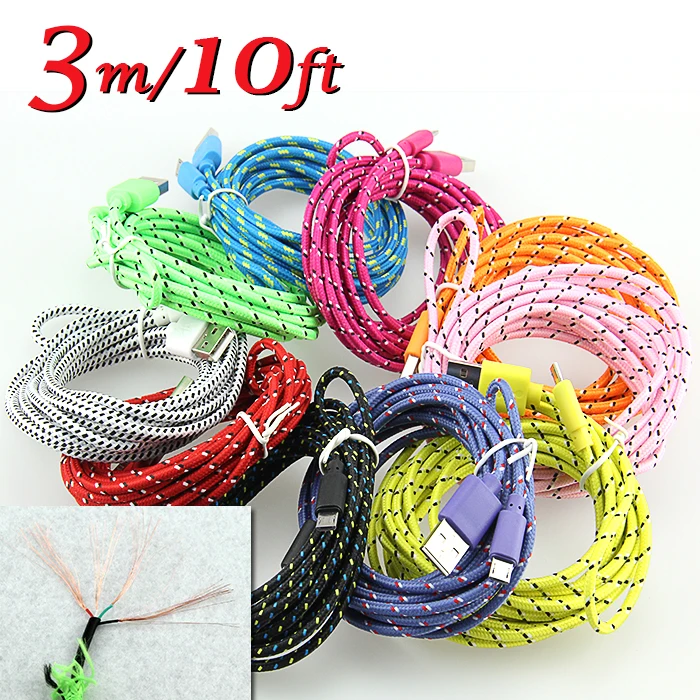 100 шт. Шнур Micro USB 2 0 V8 в оплетке 1 м/2 м/3 м кабель для передачи данных и синхронизации