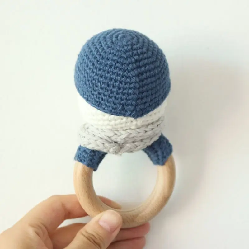 

Baby Wooden Teether Ring DIY Crochet Rattle Pacifier Bracelet Soother Molar Toys