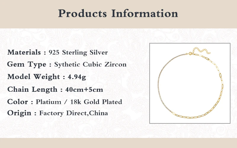 

Romad Silver 925 Jewelry Necklace For Women Stitched Paper Clip Chain Necklace Fashion Zircon Collier Femme Christmas Gift