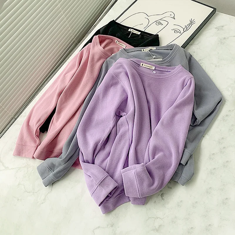 Свитшот женский повседневный однотонный пуловер с капюшоном топ оверсайз черный