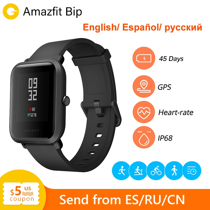 Huami Amazfit Bip Смарт-часы [русский язык] Спортивные часы темп Lite Bluetooth 4.0 GPS сердечного ритма 45 дней Батарея IP68