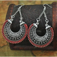 bohemia moon shaped drop earrings jewelry vintage rope wrap flower geometric long dangle earrings for women jewelry wholesale