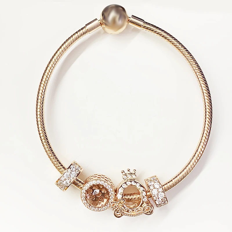 

XIAOYI 100% s925 new 2020 Christmas winter Rose gold carriage with glazed positioning clasp for fashionable women