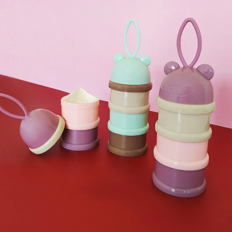 

3 Layers Bear Style Portable Baby Food Storage Box Essential Cereal Cartoon Infant Milk Powder Box Toddle Snacks Container