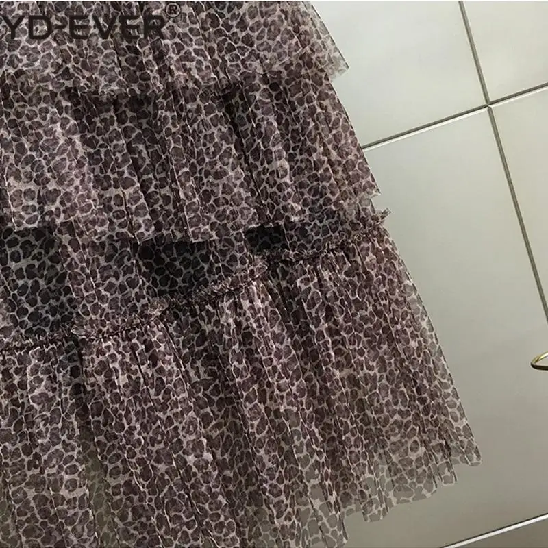 Женская фатиновая юбка с леопардовым принтом асимметричная многослойная