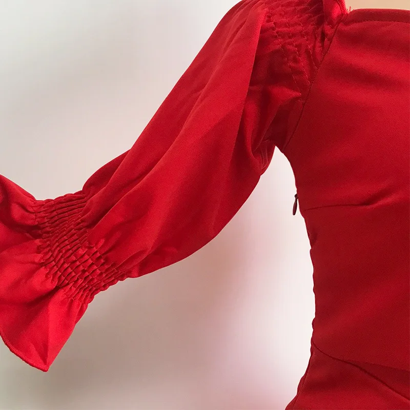 

Sexy One-Neck Dress African Plus Size Women's Three-Quarter Sleeves With Pleated Fashion Trend Solid Color Pencil Dress 2021 New