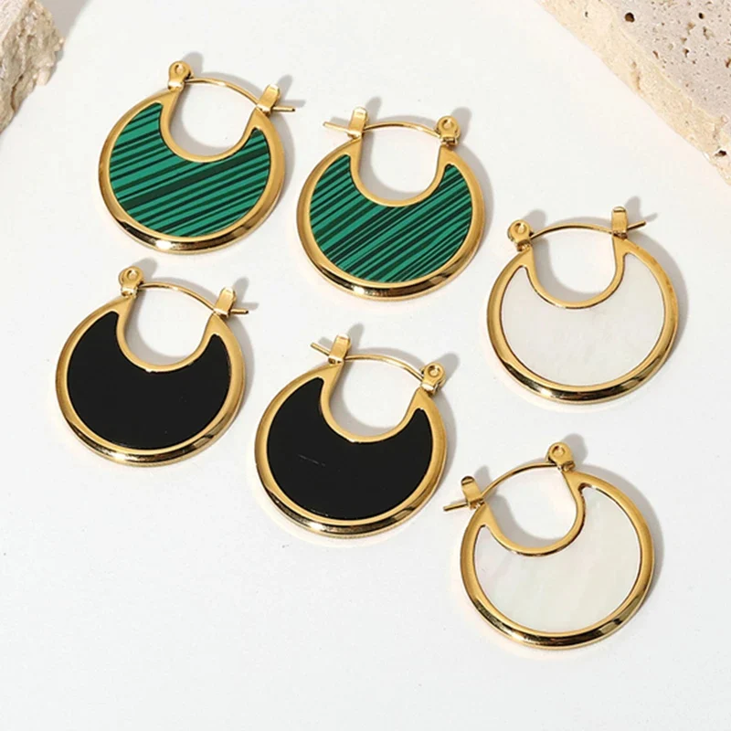 

Light Luxury New INS Gold Metal Enamel Stainless Steel Moon Fan Malachite Irregular Hoop Earring Woman Girls Party Jewelry Gifts