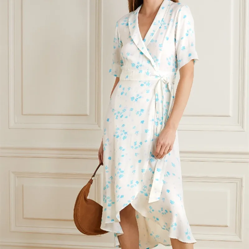

Женское Асимметричное Платье-миди, слитное платье с запахом, коротким рукавом, цветочным принтом и шнуровкой, лето 2021
