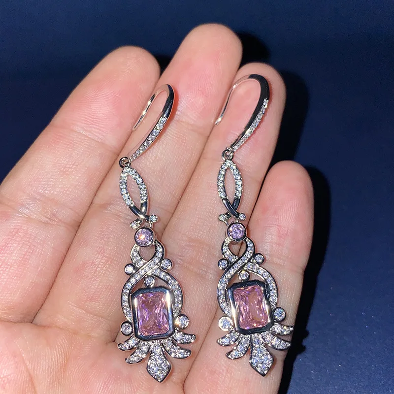 

High Quality Korean Fashion Luxury Pink Crystal Cubic Zircon Earrings Short Temperament Designer Jewelry Wedding Party