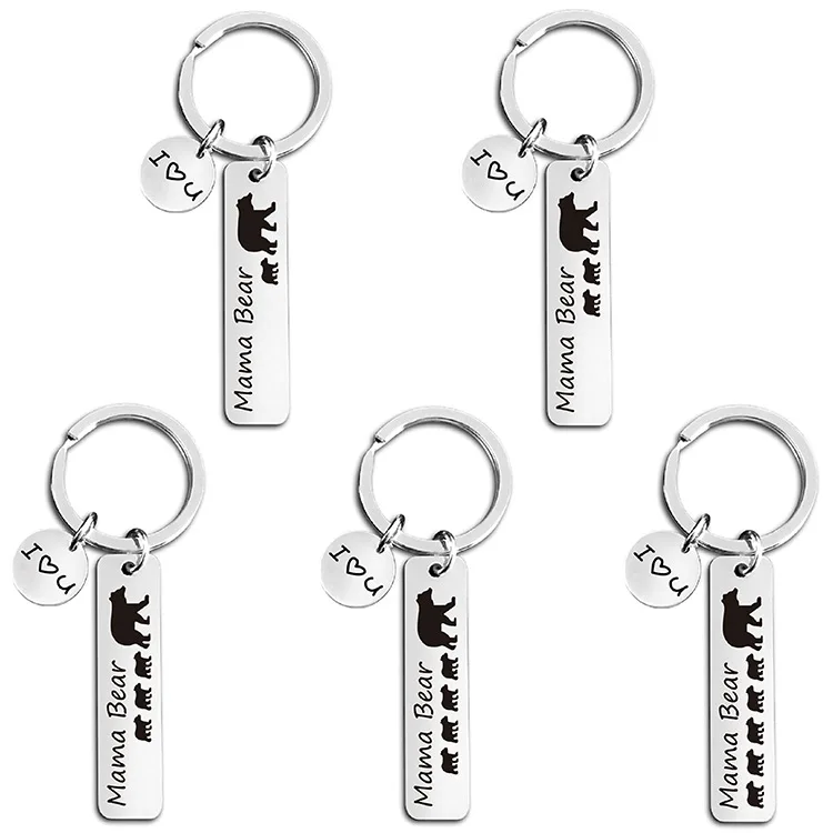 

Keychain Pendant Bear Metal Pendant Mama Bear Mother Day Birthday Gift Custom Lettering diy Creative Stainless Steel Keychain