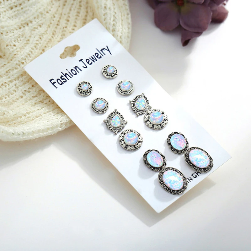 6 пар/компл. Белый огненный опал серьги штифты серьги-подвески в форме капли