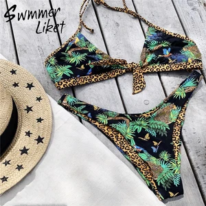 Сексуальный комплект бикини с оборками 2020, треугольный купальник с пуш-ап, женский купальник с принтом, женский купальный костюм, летний купальный костюм, Новинка