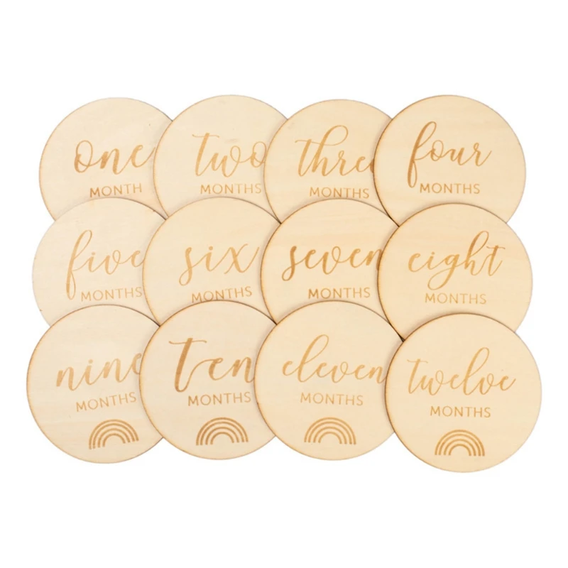 

12 Pcs Baby Milestone Cards Wooden Commemorate Baby Birth Monthly Recording Discs Newborn Infant Shower DIY Gifts C5AA