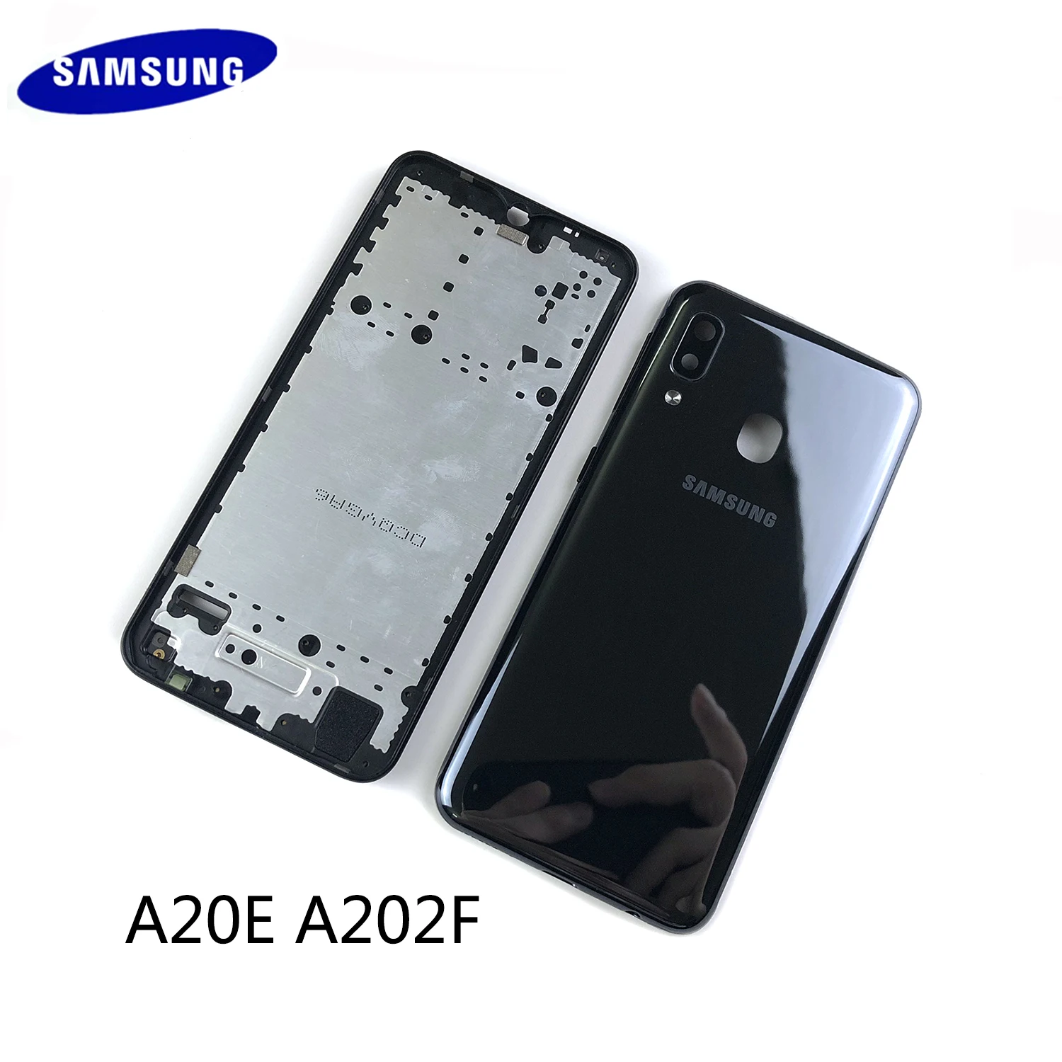 

For Samsung Galaxy A20E A202 SM-A202F A202DS A202F/DS Housing LCD Front Frame Chassis Bezel+Battery Case Back Cover+Camera lens