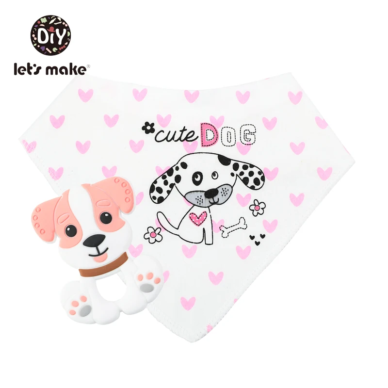 dog teether bib Let's Make/детские вещи, Детские нагрудники и салфетки для отрыжки, 1 предмет, хлопковый нагрудник, мультяшный силиконовый прорезыватель, не содержит бисфенола, детские вещи, одежда для кормления - Цвет: dog teether bib