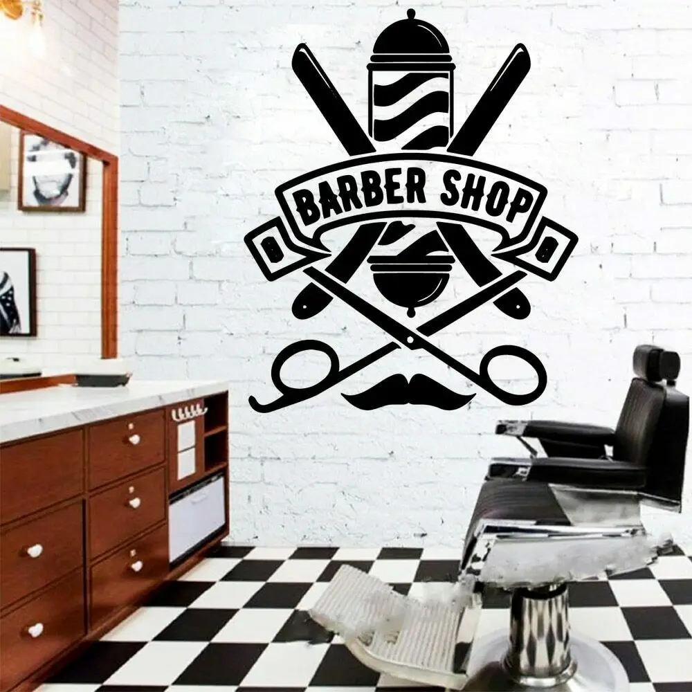 

Creative Barber Shop Wall Stickers Vinyl Barber Shop indoor Design Wall Decals Barber Hair Salon Decor Removable Wallpaper X270