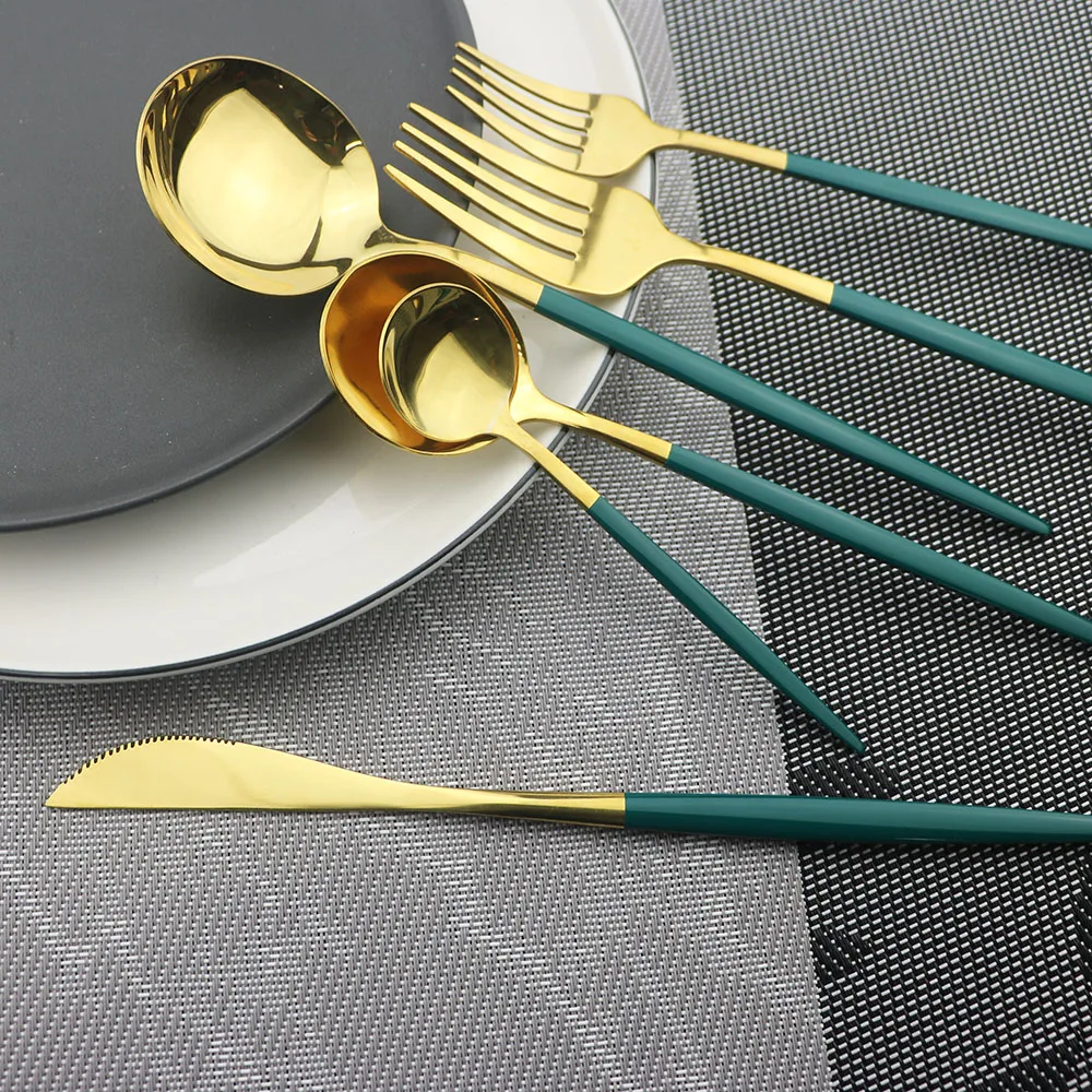 4/5 шт. Комплект посуды горячий зеленый золотой столовый набор из нержавеющей