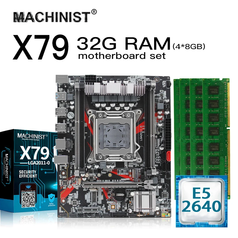 Billig X79 Desktop Motherboard LGA 2011 Set Kit Mit Xeon E5 2640 Prozessor 32GB(4*8GB) ECC DDR3 RAM M-ATX M.2 NVME SSD X79M PLUS