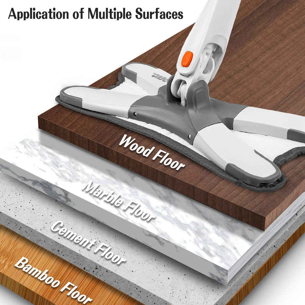 

DEKO Manual Extrusion Floor Mop Easy Wringing Household Cleaning Hand Free Washing Flat Mops With Microfiber Replace Pads