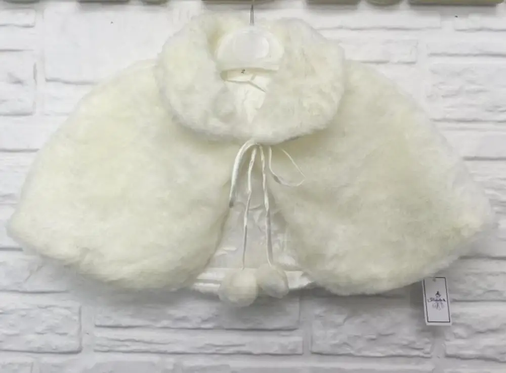 Beige Теплое нарядное Болеро для девочек, для свадебной вечеринки, с цветочным узором, для девочек, из искусственного меха, пончо, цвета слоновой кости, розовый, белый, детские куртки на осень и зиму - Цвет: Beige