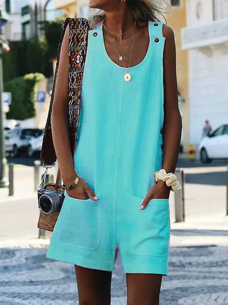 Женские комбинезоны с широкими штанинами повседневные однотонные льняные в