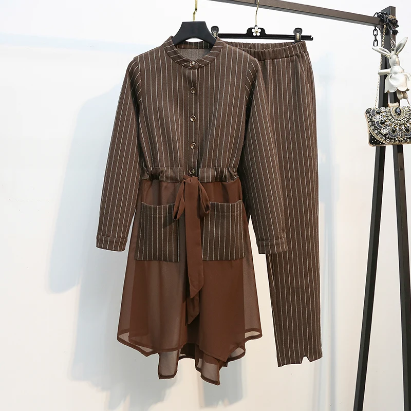 Спортивный костюм женский размера плюс из двух предметов топ и штаны M-5XL в