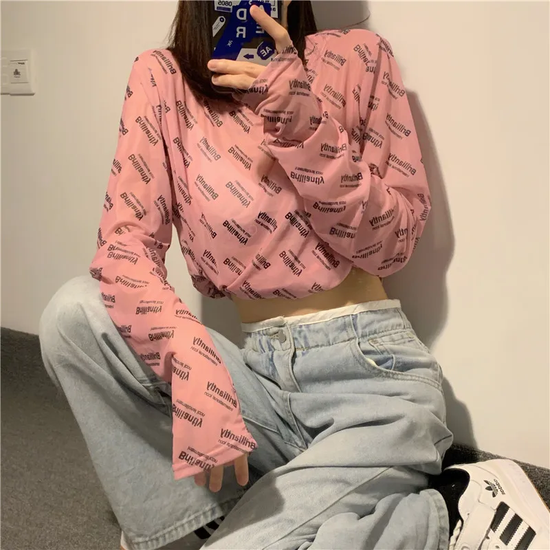 Футболка прозрачная полупрозрачная с длинным рукавом и надписью Karrram