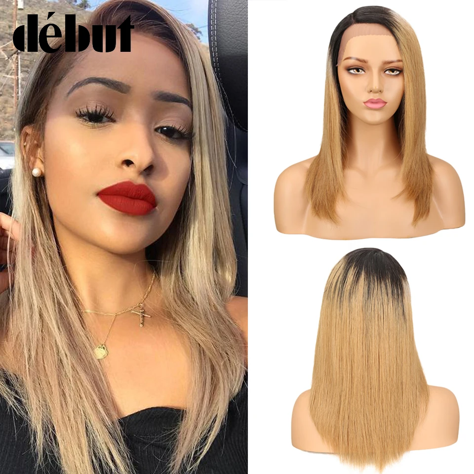 Debut Lace Wigs 100% Human Hair Straight Lace Part Human Hair Wigs For Black Women Remy Ombre Bob Lace Wig Free Shipping