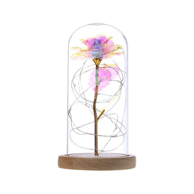 

Rose in a Glass Dome Cover LED Night Light Lamp Luxury Wedding Valentine's Day