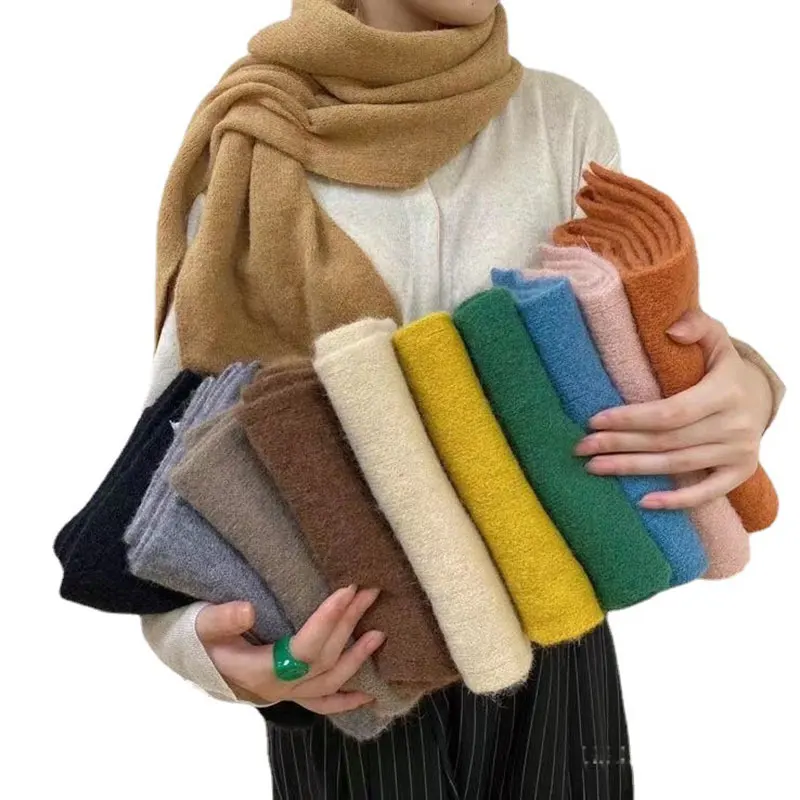Мужские и женские зимние шарфы однотонные шерстяные вязаные для защиты шеи