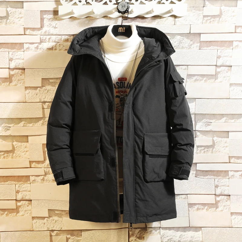 Men Streetwear Hip Hop Bomber Jacket 2023 Winter Parka Men's Solid Jacket Thick Warm Coat Long Hooded Jacket Windproof Padded