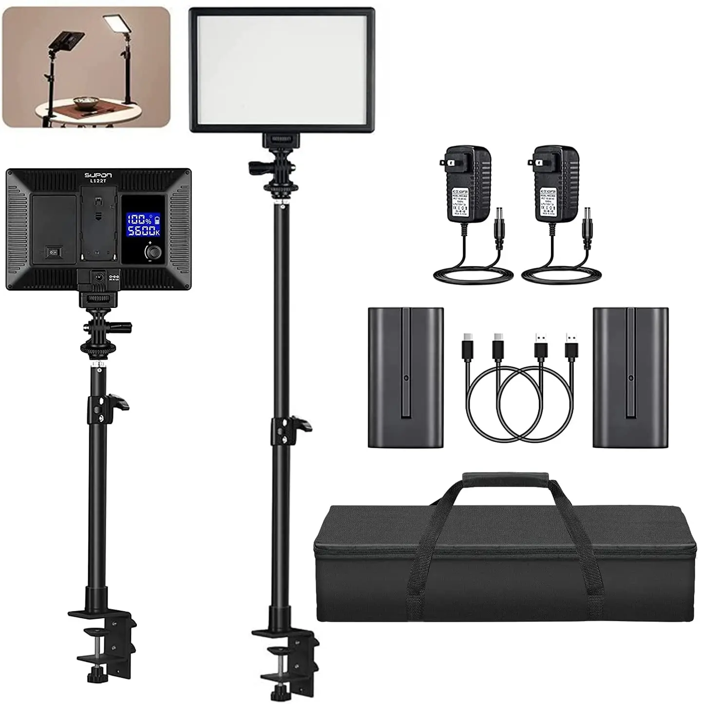 Sonnpho L122t Ultra-Thin LED Video Light Panel Desk Mount C-Clamp Stand Kit Bi-Color CRI95 Softer Lighting for YouTube live show