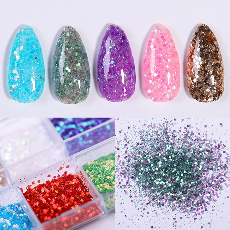 12 Маникюр для ногтей сетка блестящий порошок сверкающие блестки нейл Арта