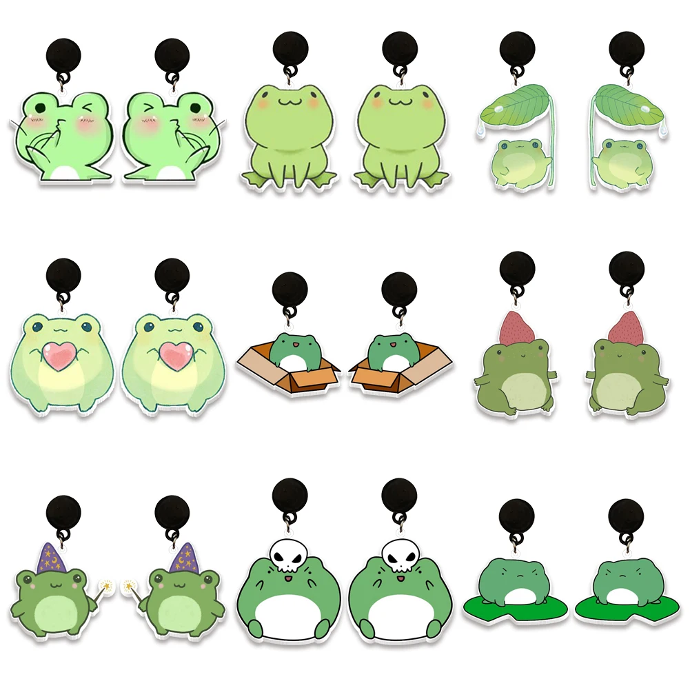

Новые милые Мультяшные серьги с лягушкой из эпоксидной смолы ручной работы, акриловые серьги для девочек, черные серьги