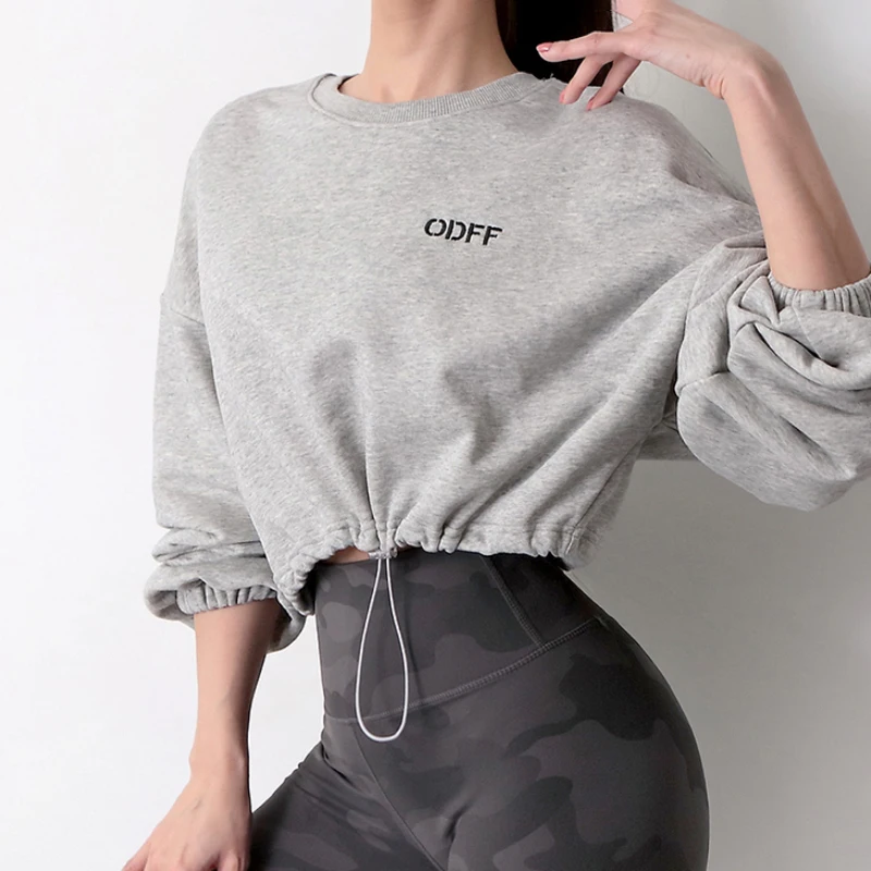 

2021 толстовка с капюшоном, спортивный свитер, женская короткая одежда для бега и фитнеса, повседневные свободные топы, осенние Рубашки с длин...