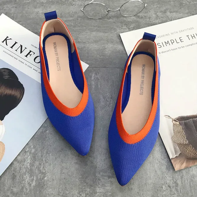 Весенние женские лоферы на плоской подошве без застежки с острым носком Балетки