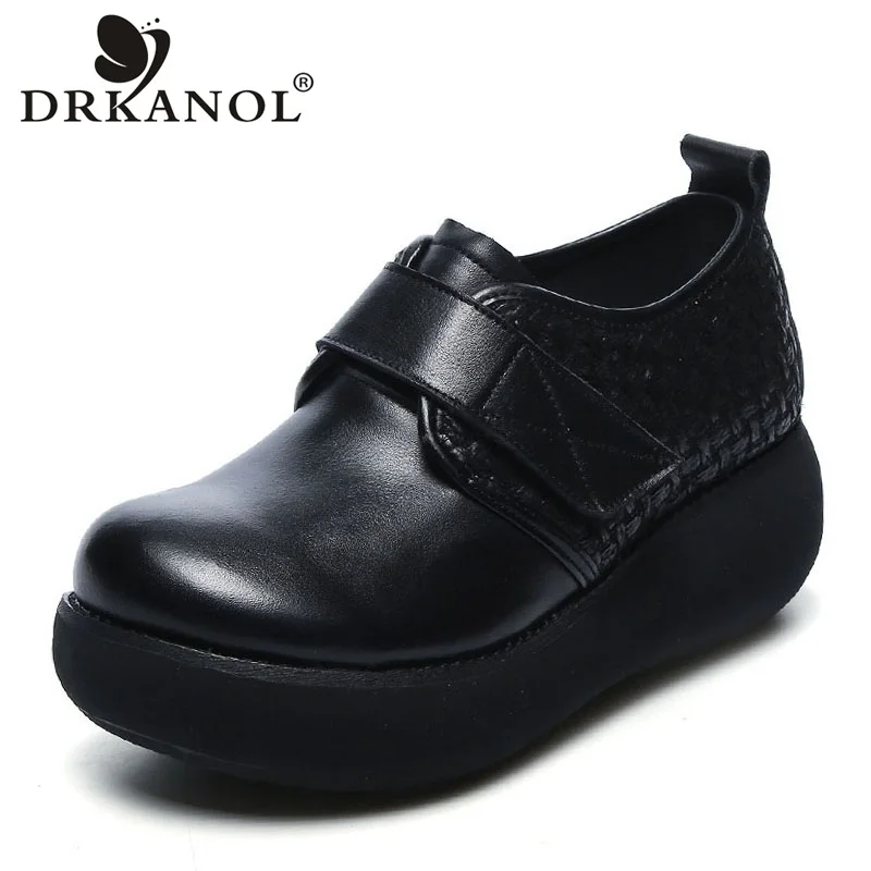 

DRKANOL 2021 весенние винтажные женские туфли на плоской платформе с круглым носком, плетеные туфли на платформе, женские повседневные туфли из ...