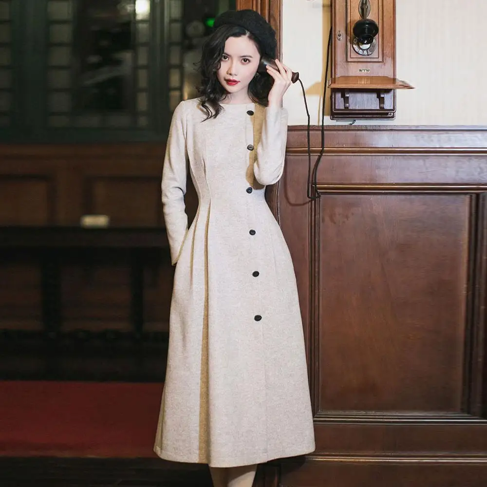 Высококачественный Женский шерстяной шарик длинное платье Элегантное зимнее