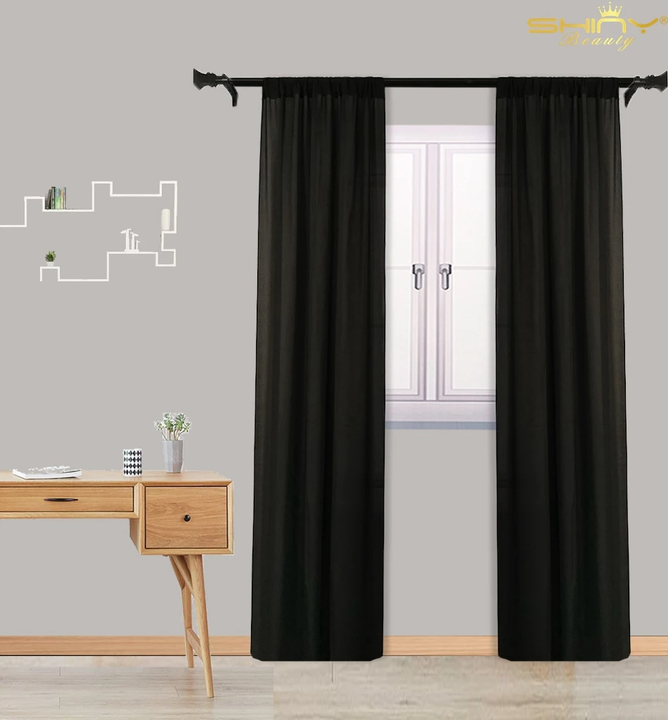 Black-1 panel Бордовая прозрачная занавеска на окно 29x96 дюймов, 1 панель, бордовые шифоновые занавески для гостиной, тюль, шифон, Backdrop-M190919 - Цвет: Black-1 panel