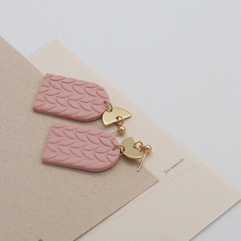 

Trendy Pop Color Molded Patton Handmade Polymer Clay Braided Earrings With Metal Dangle Sets For Elegant Women Jewelry 2021