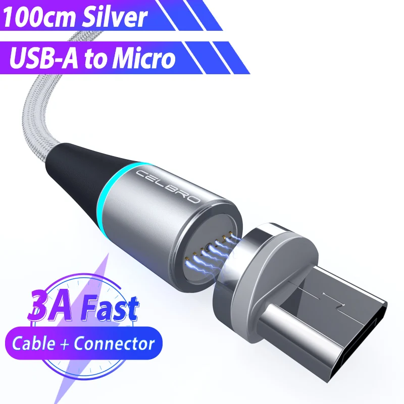 silver for micro 5А Магнитный кабель для быстрой зарядки mi cro Usb шнур для Xiao mi A3 A2 mi 9 Cabos 3 м светодиодный светильник Usb Type C кабель 3,1 кабель для быстрой зарядки - Цвет: silver for micro