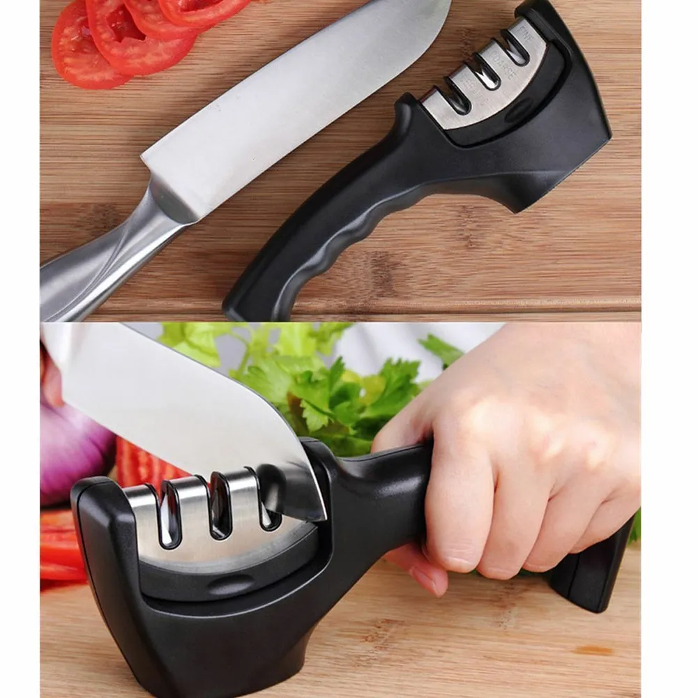 

1*3-slot Handle Sharpener Non-slip 3-step Diamond For Steel & Ceramic Blades 3-slot Handle Kitchen Tools Household