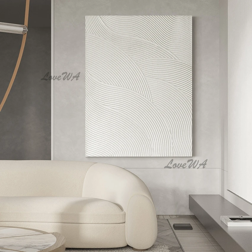 

100% Handmade Pure White Simple Water Ripple Large Abstract Painting Wall Picture For Bedroom Art Home Decoration No Framed