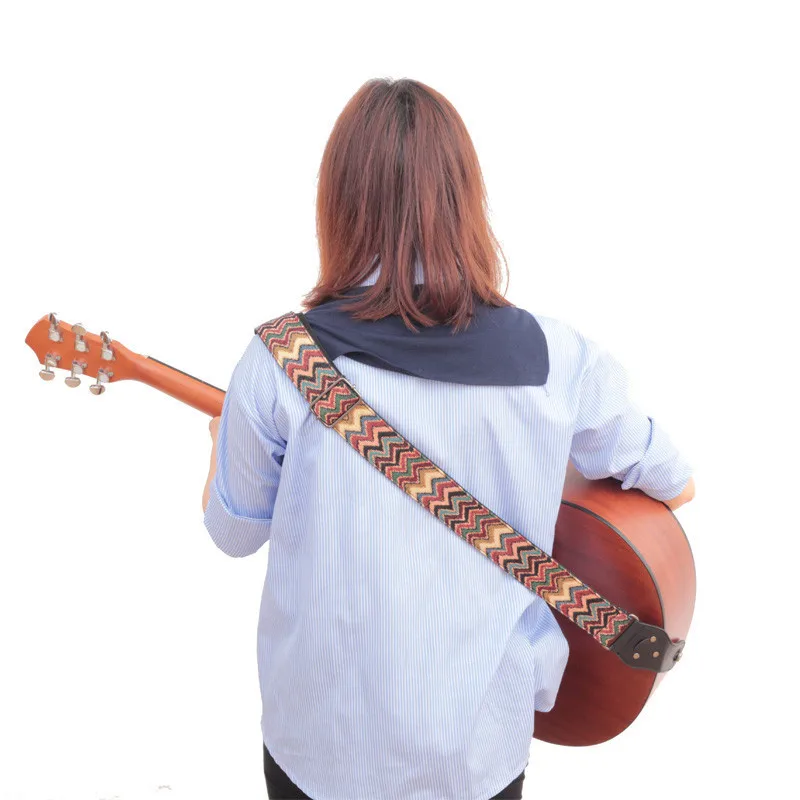 einstellbare breite elektrische akustische bass thermische transfer gitarre strap leder geprägte gitarre strap free global shipping