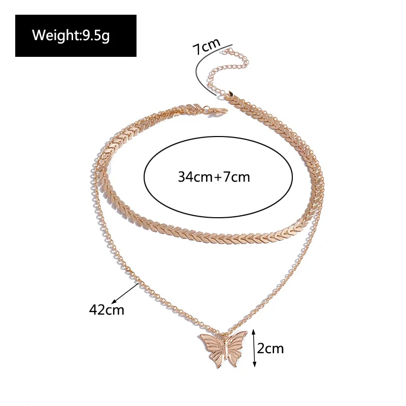 

Simple Gold Multilayer Fashion Butterfly Pendant Necklace Clavicle Chain Collar for Women Female Chain Minimalism Necklace